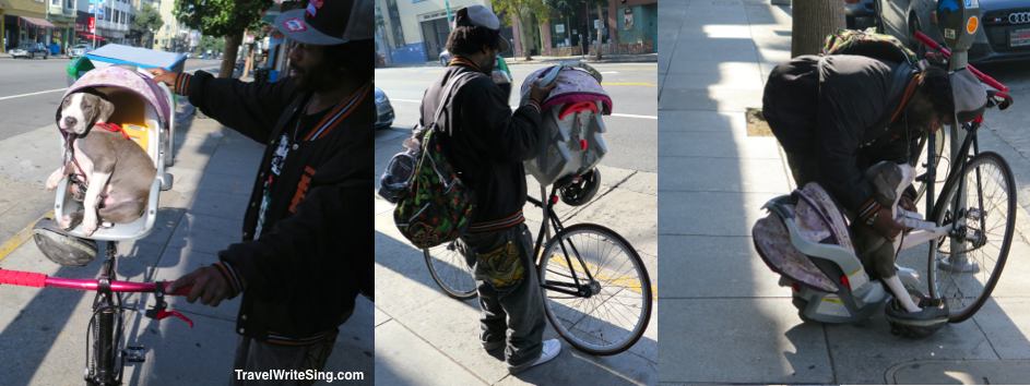 Man with bike and Dog in San Fran